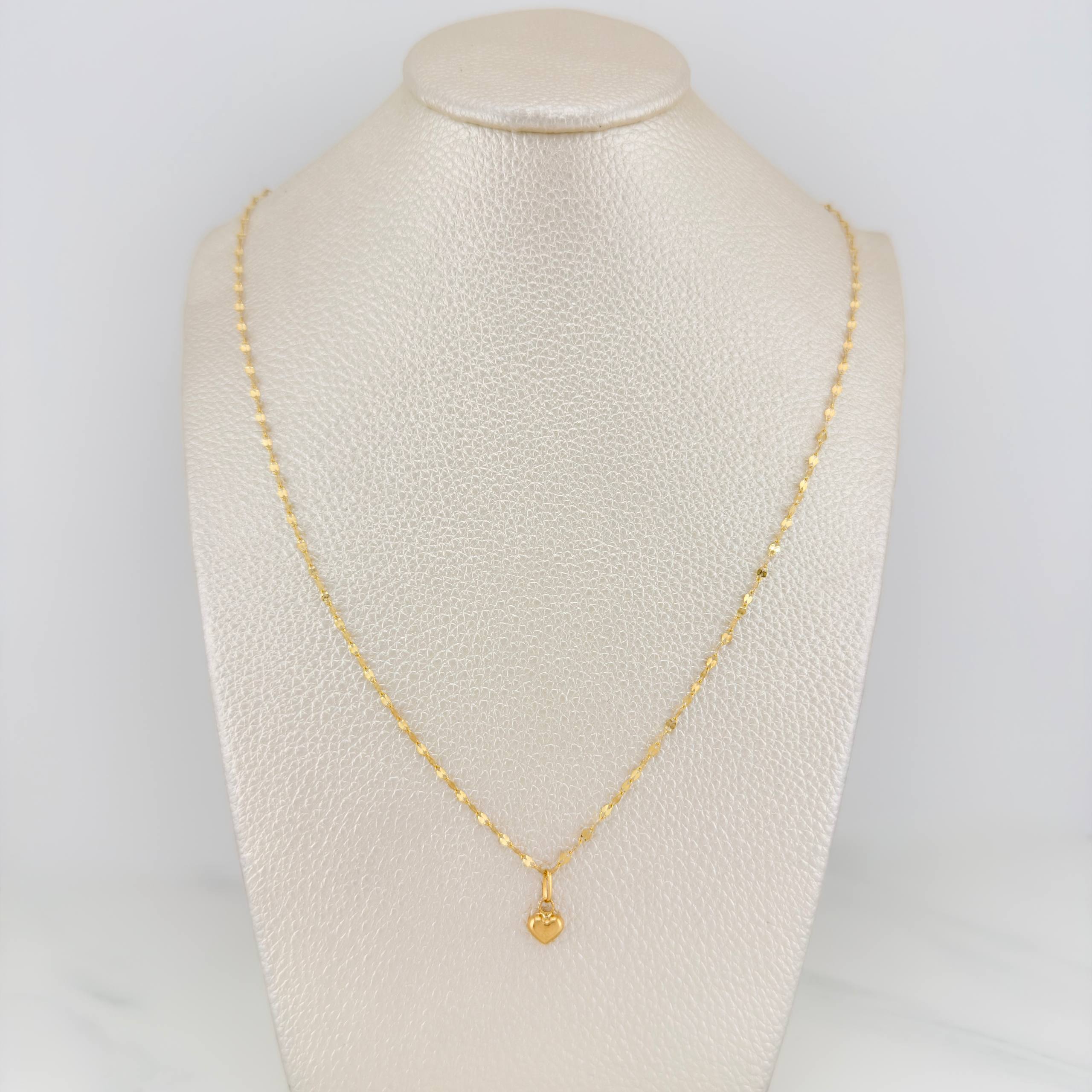 Set Cadena Flor Espejo + Dije Corazon / 1.15gr / 45.3 cm Oro Amarillo 18K