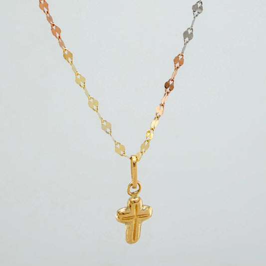 Set Cadena Flor Espejo + Dije Cruz / 1.2gr / 45.1 cm Tres Oros 18K