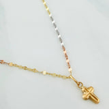 Set Cadena Flor Espejo + Dije Cruz / 1.2gr / 45.1 cm Tres Oros 18K