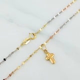 Set Cadena Flor Espejo + Dije Cruz / 1.2gr / 45.1 cm Tres Oros 18K