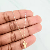 Set Cadena Flor Espejo + Dije Cruz / 1.2gr / 45.1 cm Tres Oros 18K