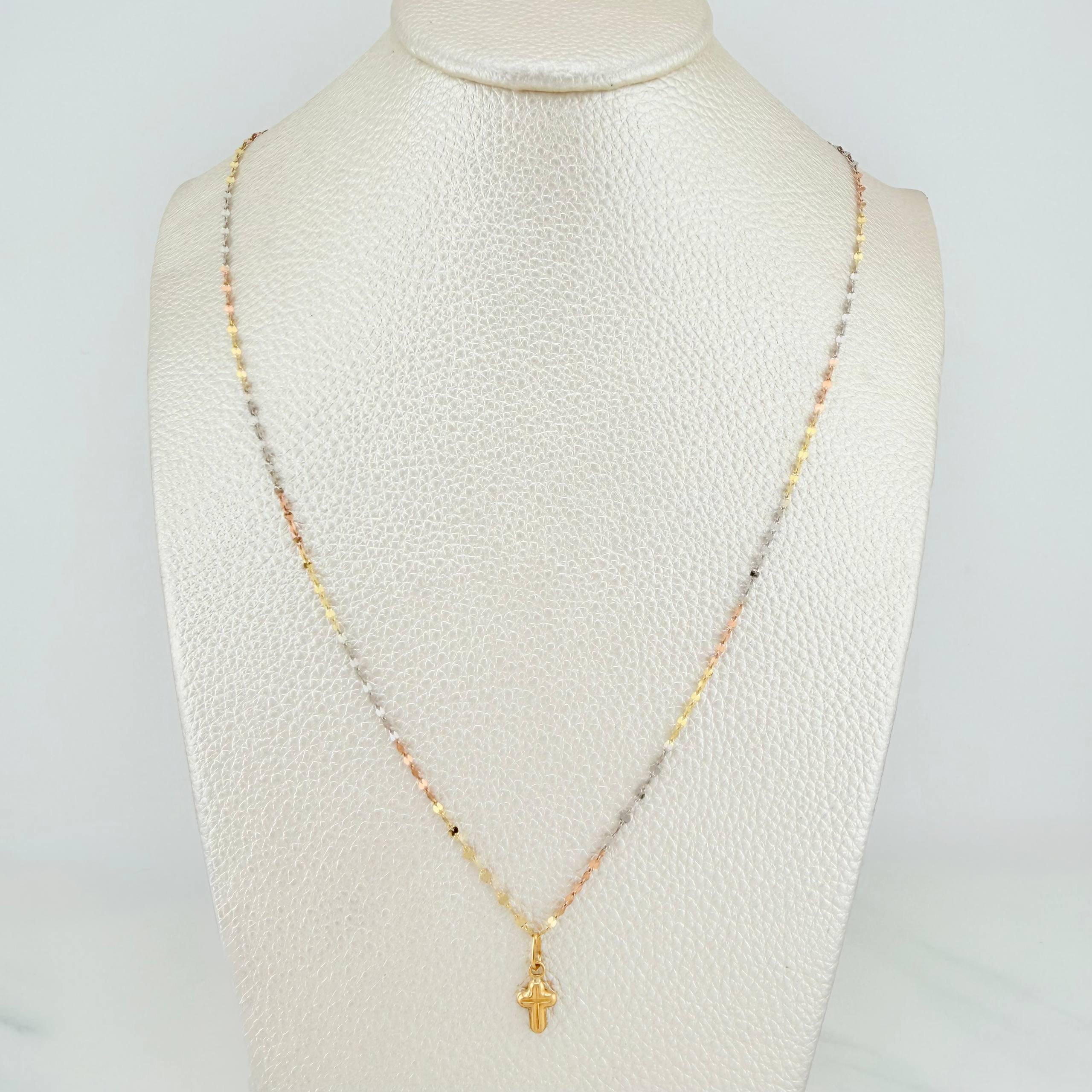 Set Cadena Flor Espejo + Dije Cruz / 1.2gr / 45.1 cm Tres Oros 18K