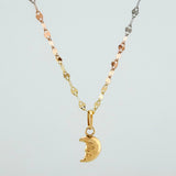 Set Cadena Flor Espejo + Dije Media Luna / 1.15gr / 45 cm Tres Oros 18K