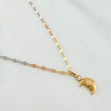 Set Cadena Flor Espejo + Dije Media Luna / 1.15gr / 45 cm Tres Oros 18K