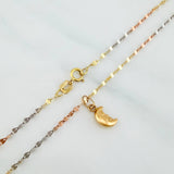 Set Cadena Flor Espejo + Dije Media Luna / 1.15gr / 45 cm Tres Oros 18K