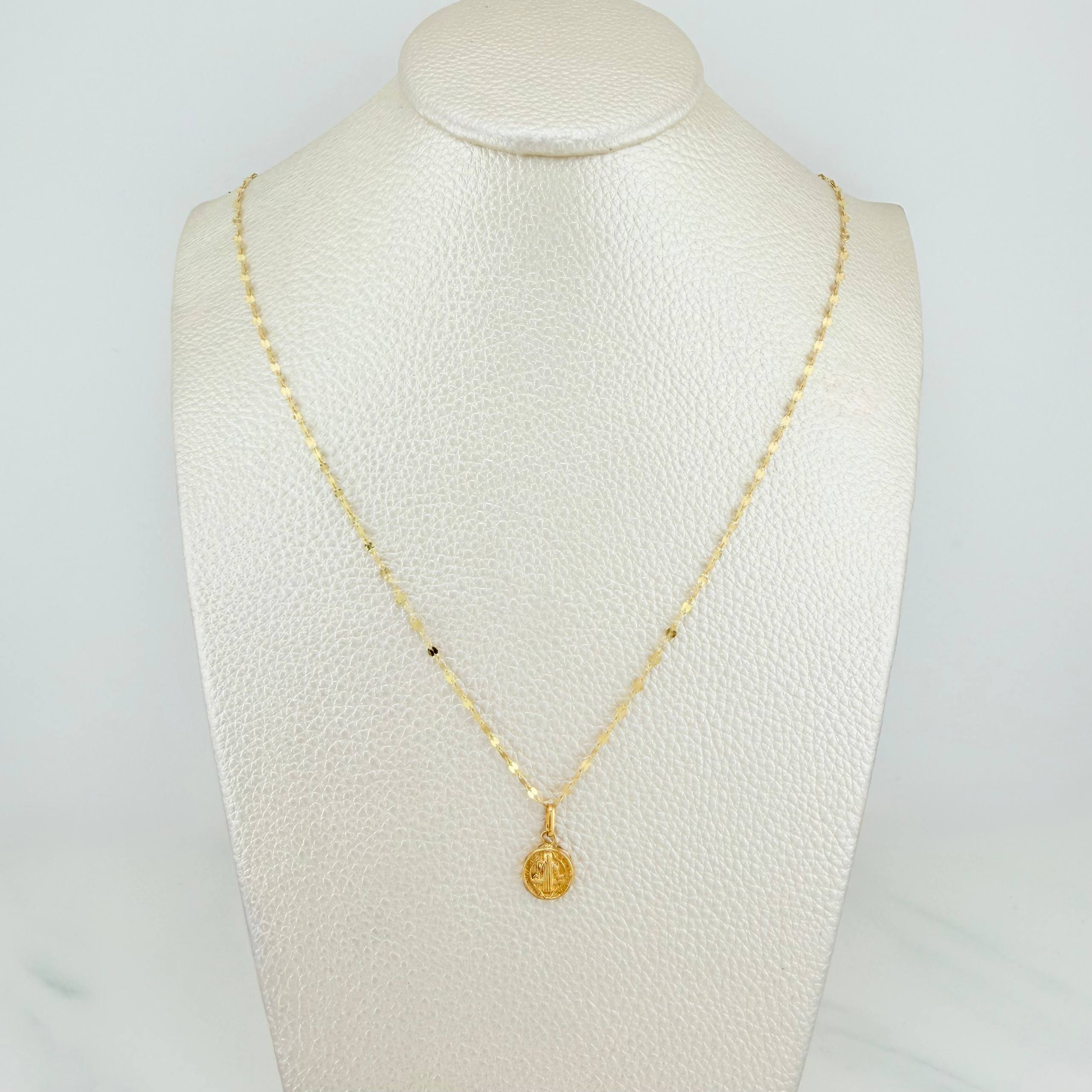 Set Cadena Flor Espejo + Dije San Benito / 1.35gr / 45.3 cm Oro Amarillo 18K