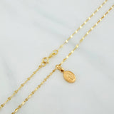 Set Cadena Flor Espejo + Dije Virgen Maria Auxiliadora / 1.25gr / 45.3 cm Oro Amarillo 18K