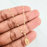 Set Cadena Flor Espejo + Dije Virgen Maria Auxiliadora / 1.25gr / 45.3 cm Oro Amarillo 18K
