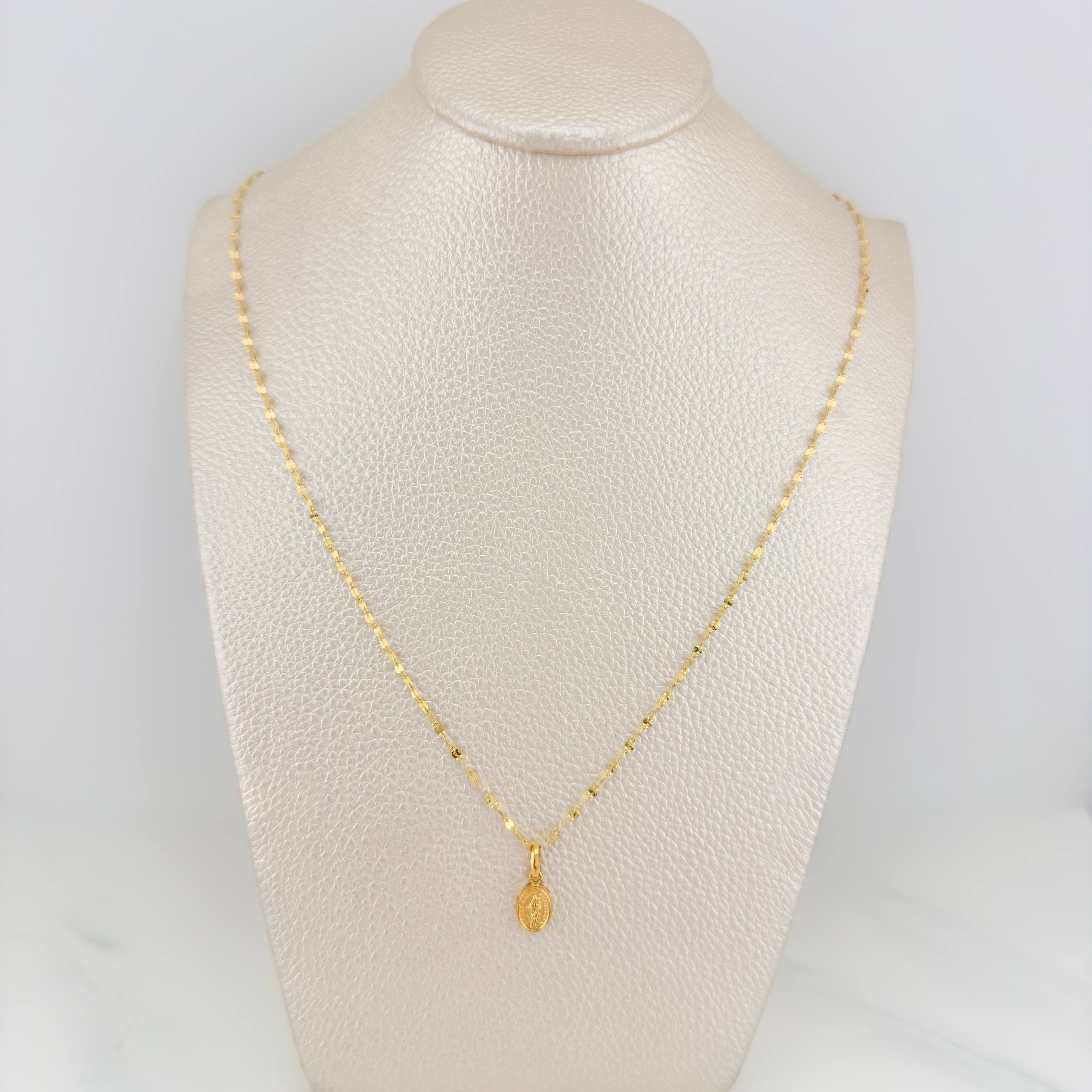 Set Cadena Flor Espejo + Dije Virgen Maria Auxiliadora / 1.25gr / 45.3 cm Oro Amarillo 18K