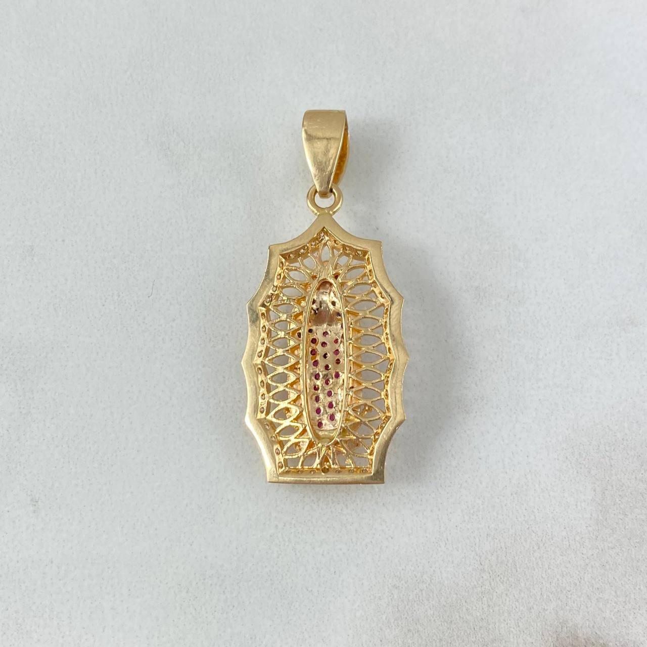 Dije Virgen de Guadalupe 4.85gr / 3.8cm / Circones Blancos-Azules-Fucsias Oro Amarillo