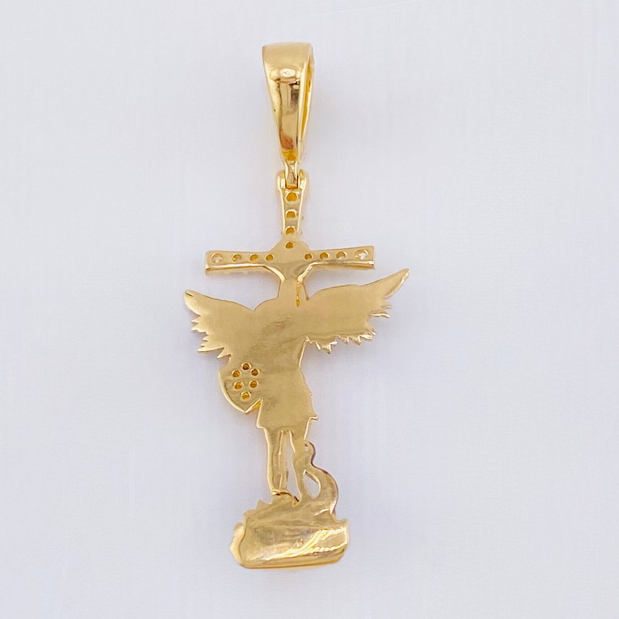 Dije San Miguel Arcangel 3.35gr / 4cm / Dos Oros Amarillo Blanco 18K *