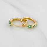 Candongas Flor Esmeraldas 24pts Diamante 2pts 2.25g / 1.5cm Oro Amarillo 18K