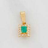 Dije Cuadro Esmeraldas 13pts Diamantes 14pts 1.05g / 1.5cm Oro Amarillo 18K
