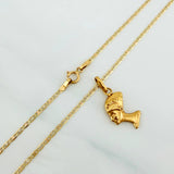 Set Cadena Escalera Plana + Dije Cleopatra / 2.1gr / 50 cm Tres Oros 18K