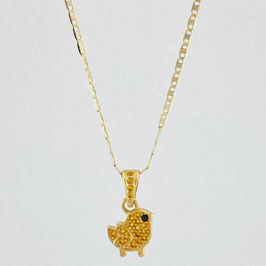 Set Cadena Escalera Plana + Dije Pajarito / 2.65gr / 50.2 cm Tres Oros 18K