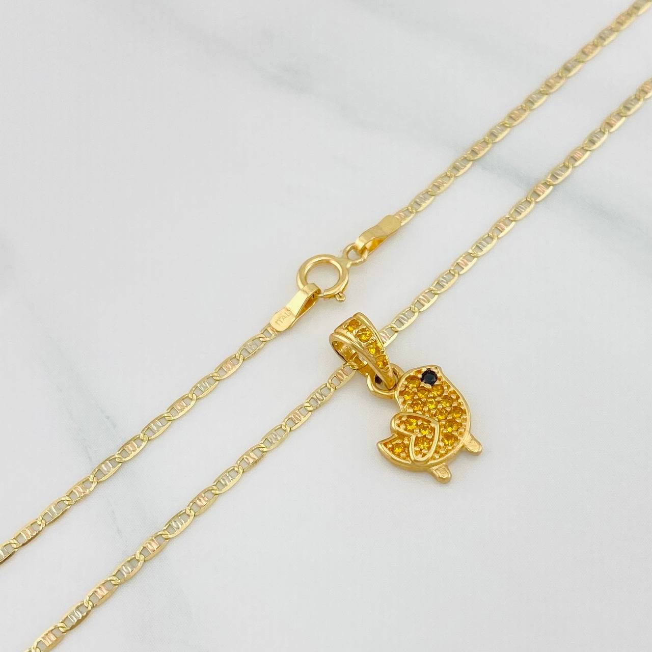 Set Cadena Escalera Plana + Dije Pajarito / 2.65gr / 50.2 cm Tres Oros 18K