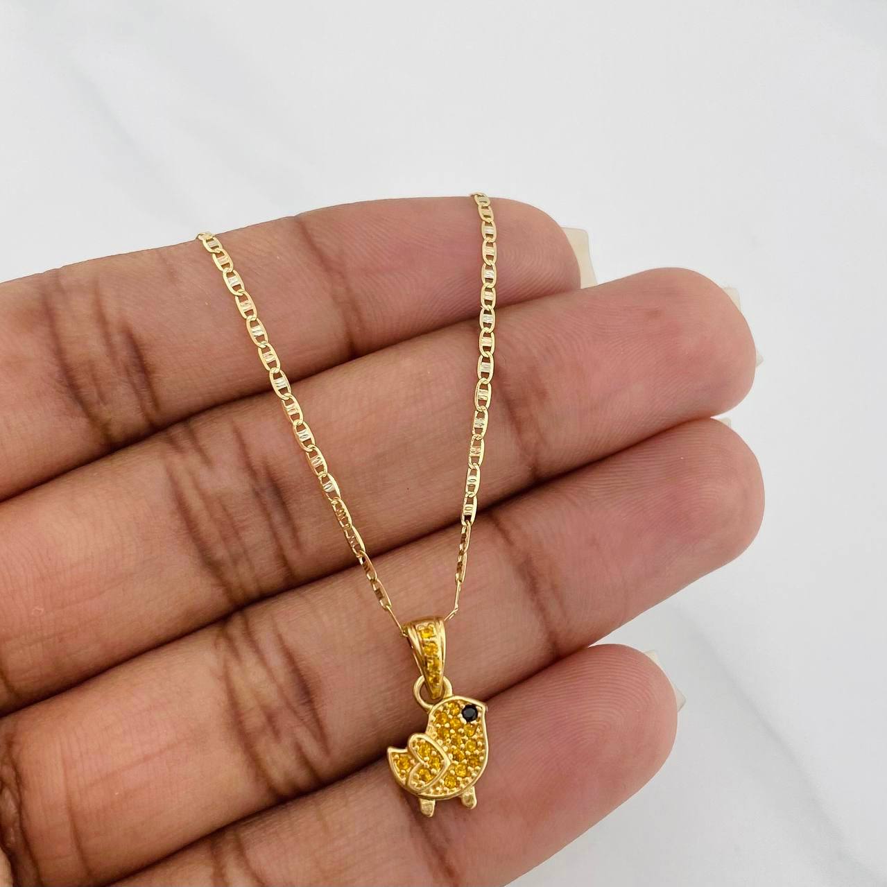 Set Cadena Escalera Plana + Dije Pajarito / 2.65gr / 50.2 cm Tres Oros 18K