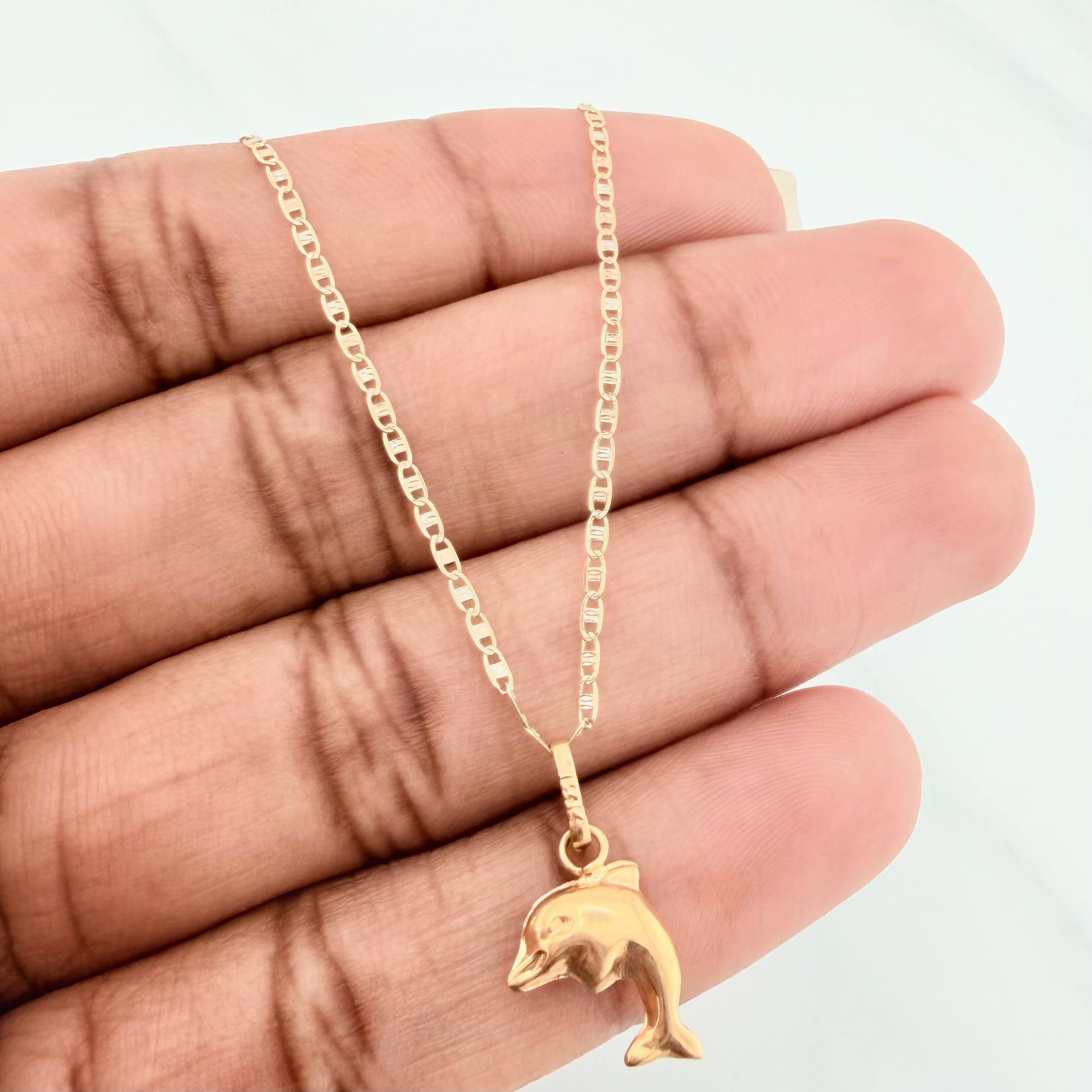 Set Cadena Escalera Plana + Dije Delfin / 2.15gr / 50.3 cm Tres Oros 18K