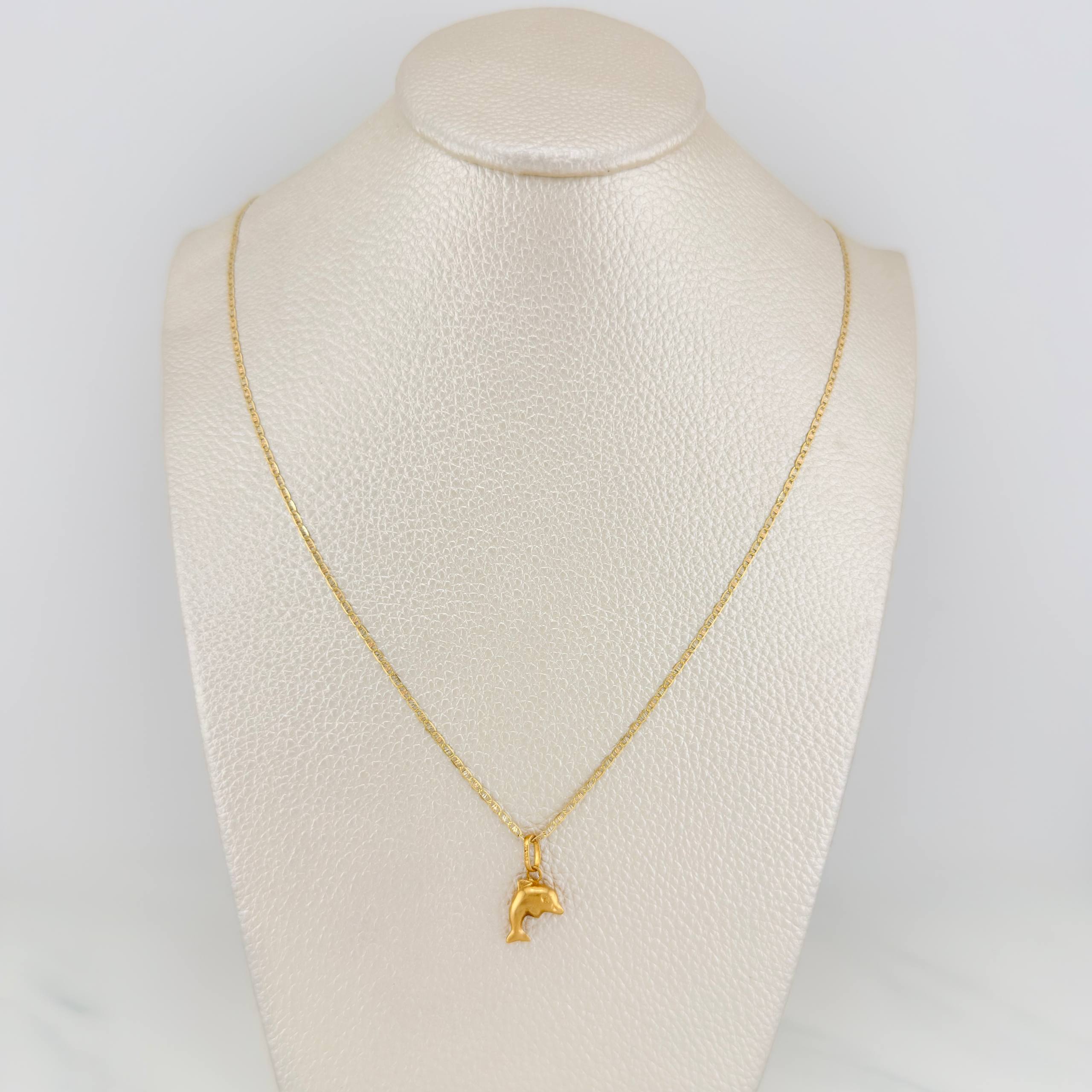 Set Cadena Escalera Plana + Dije Delfin / 2.15gr / 50.3 cm Tres Oros 18K