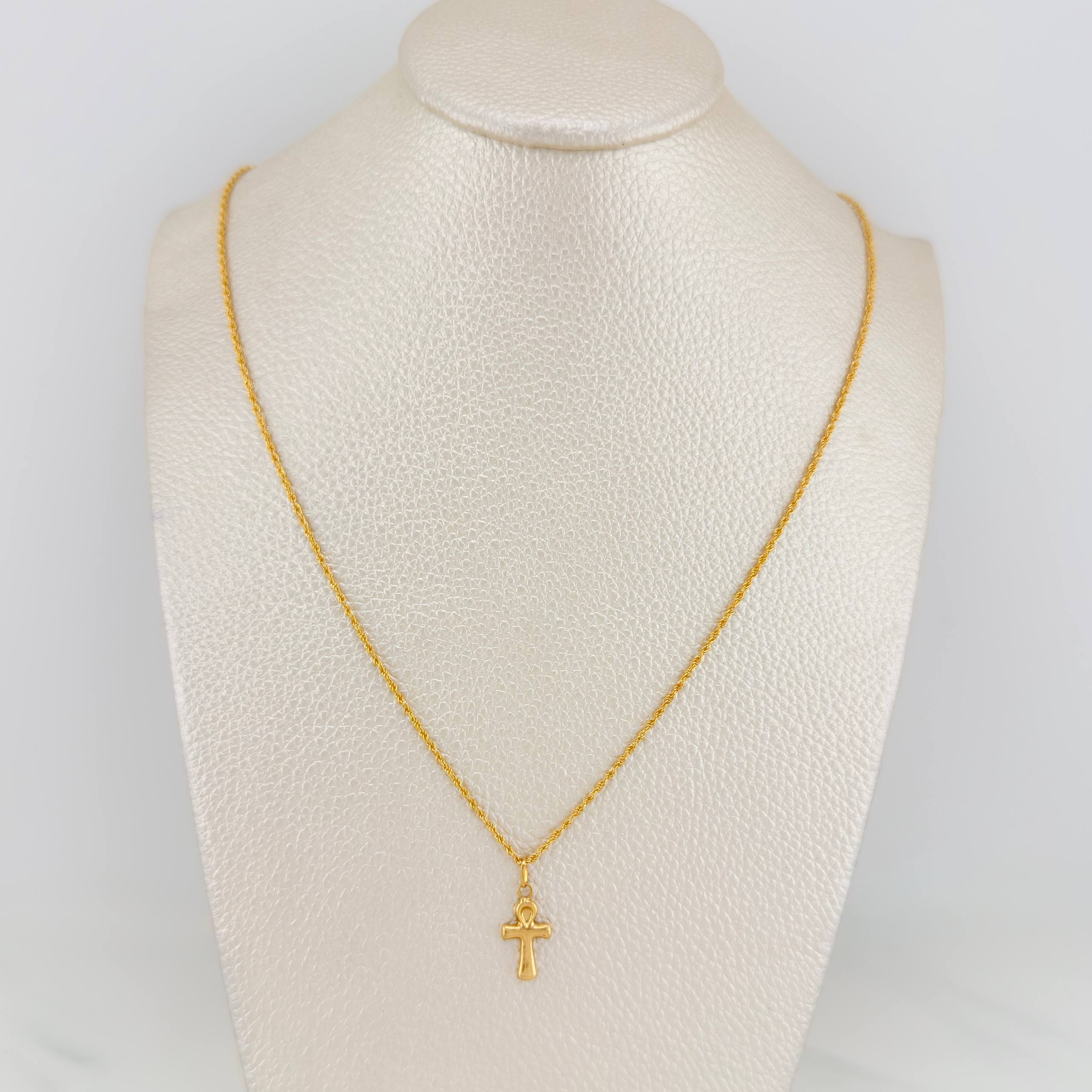 Set Cadena Lazo + Dije Cruz / 1.5gr / 60 cm Oro Amarillo 18K