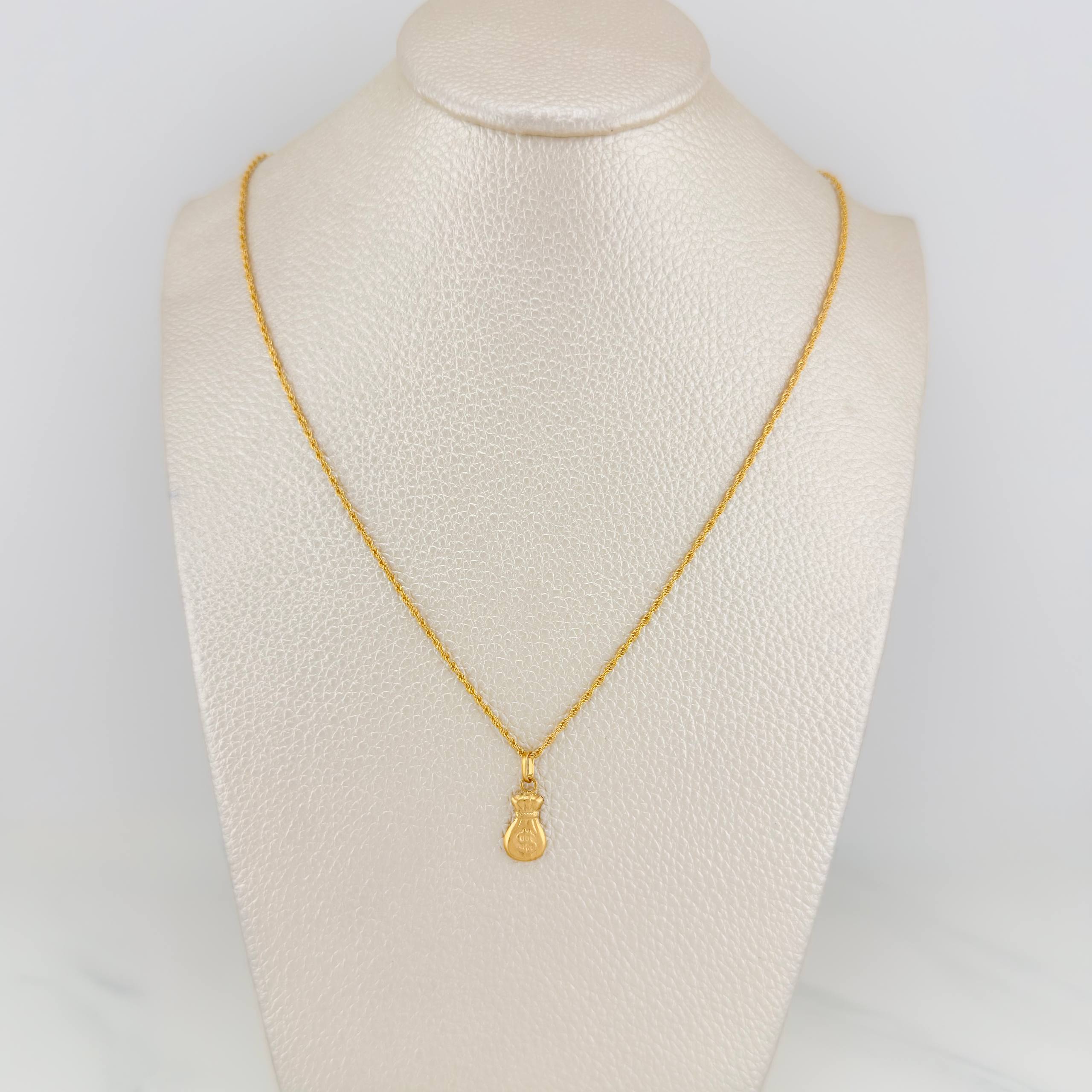 Set Cadena Lazo + Dije Bolsa Dinero / 1.6gr / 59.5 cm Oro Amarillo 18K