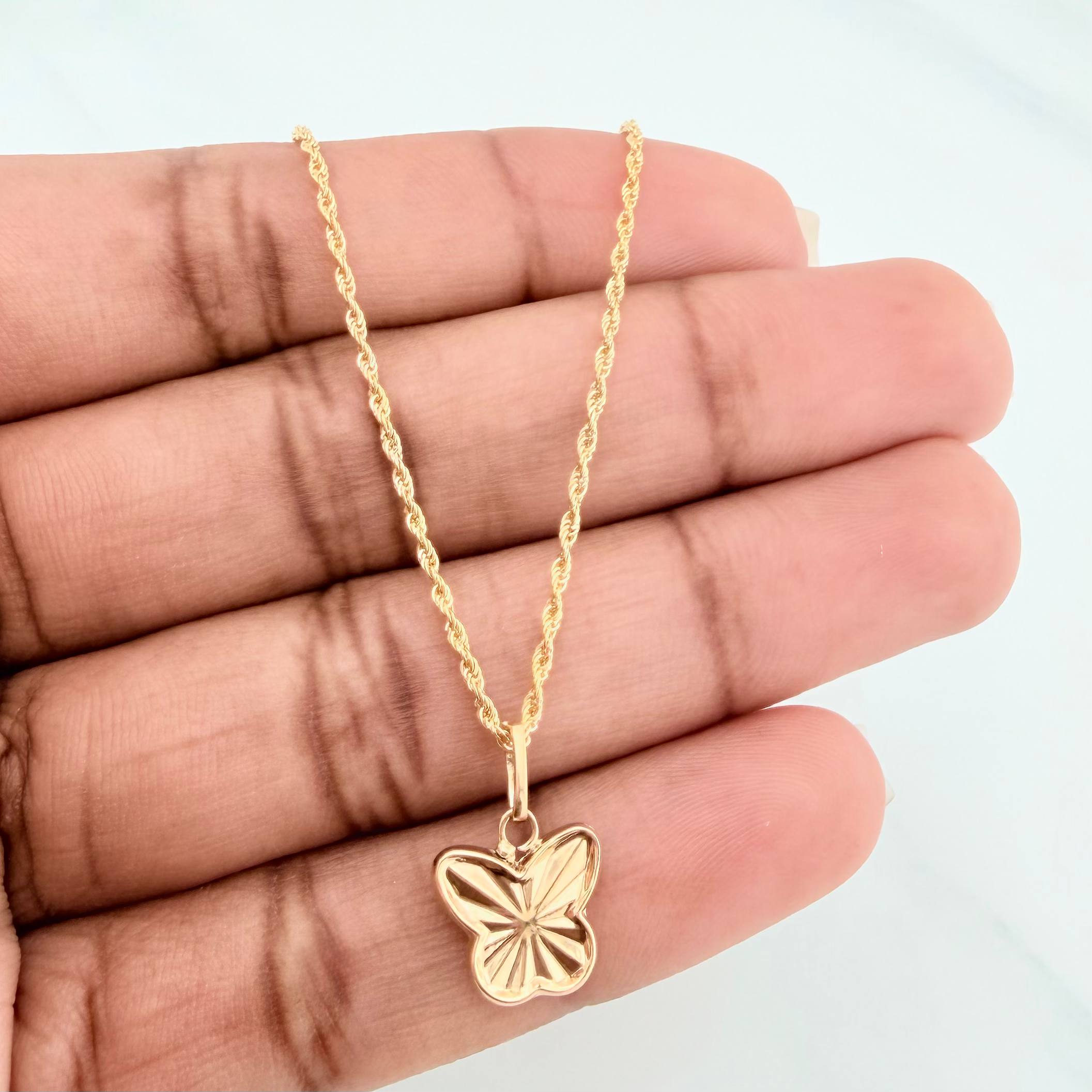 Set Cadena Lazo + Dije Mariposa Diamantada / 1.7gr / 50 cm Oro Amarillo 18K