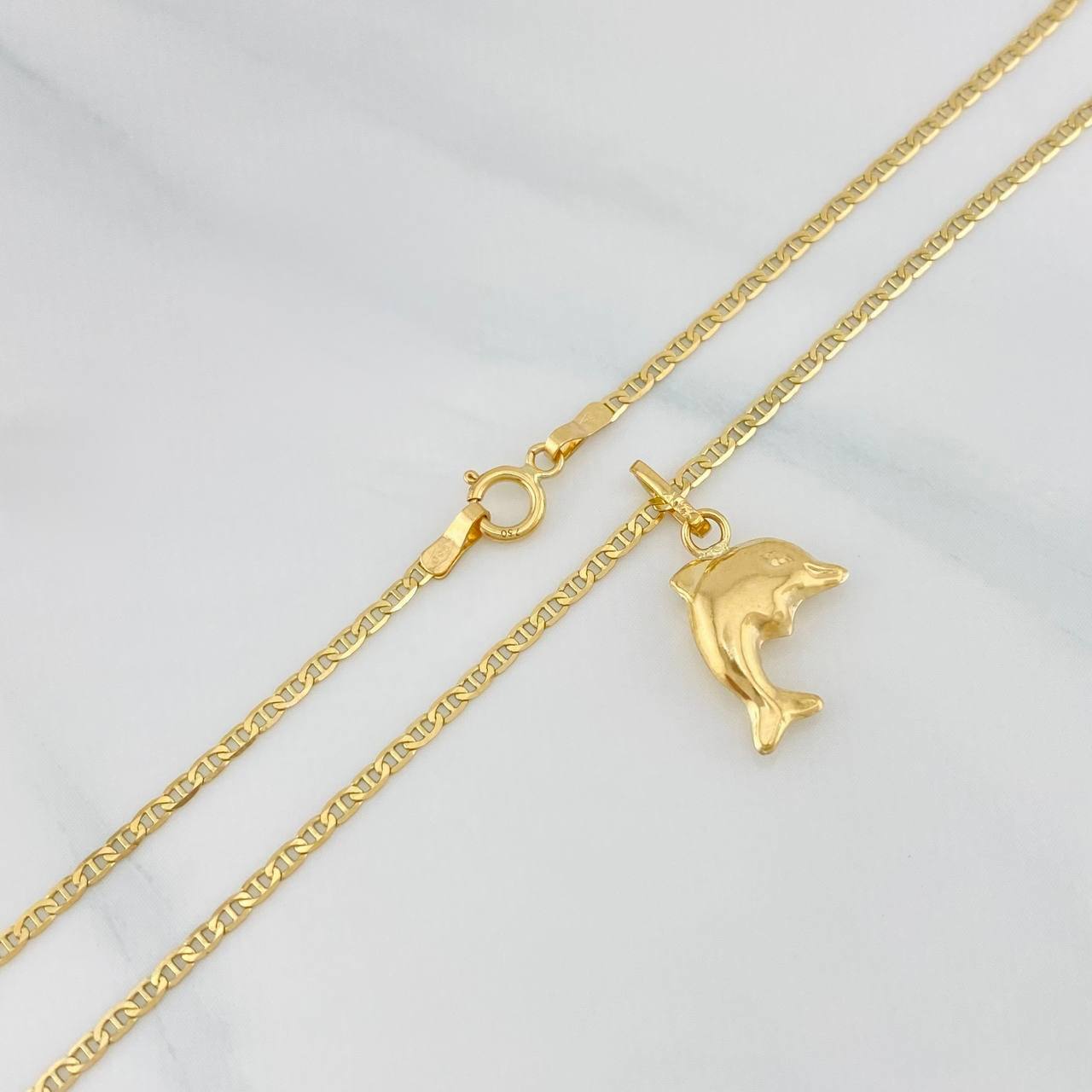 Set Cadena Escalera + Dije Delfin / 2.4gr / 49.8 cm Oro Amarillo 18K