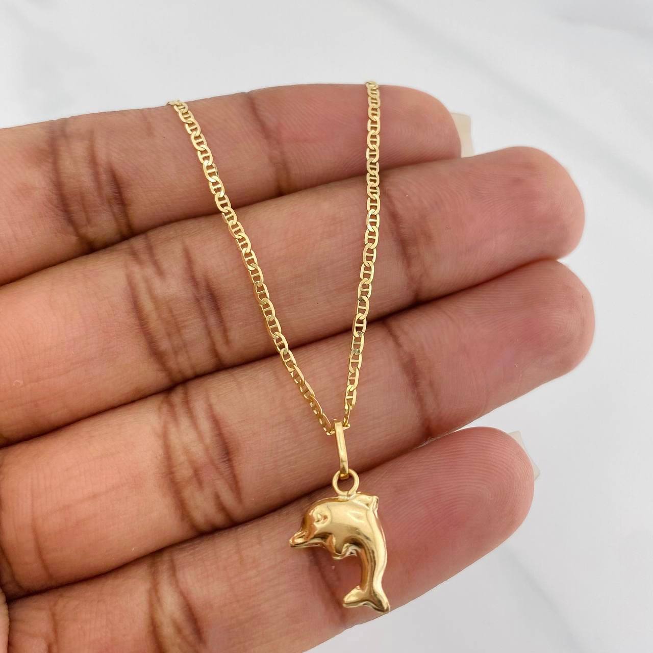 Set Cadena Escalera + Dije Delfin / 2.4gr / 49.8 cm Oro Amarillo 18K