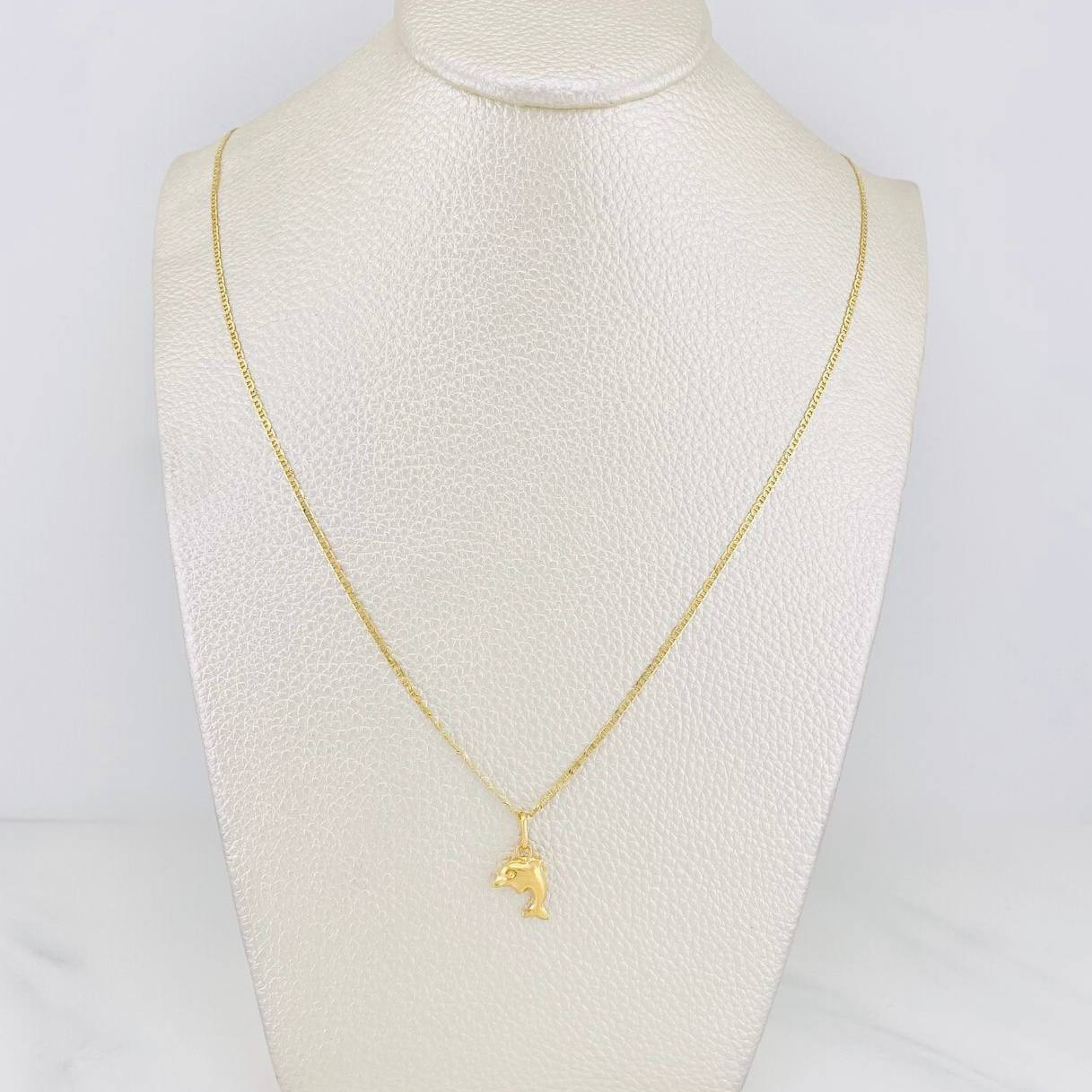 Set Cadena Escalera + Dije Delfin / 2.4gr / 49.8 cm Oro Amarillo 18K