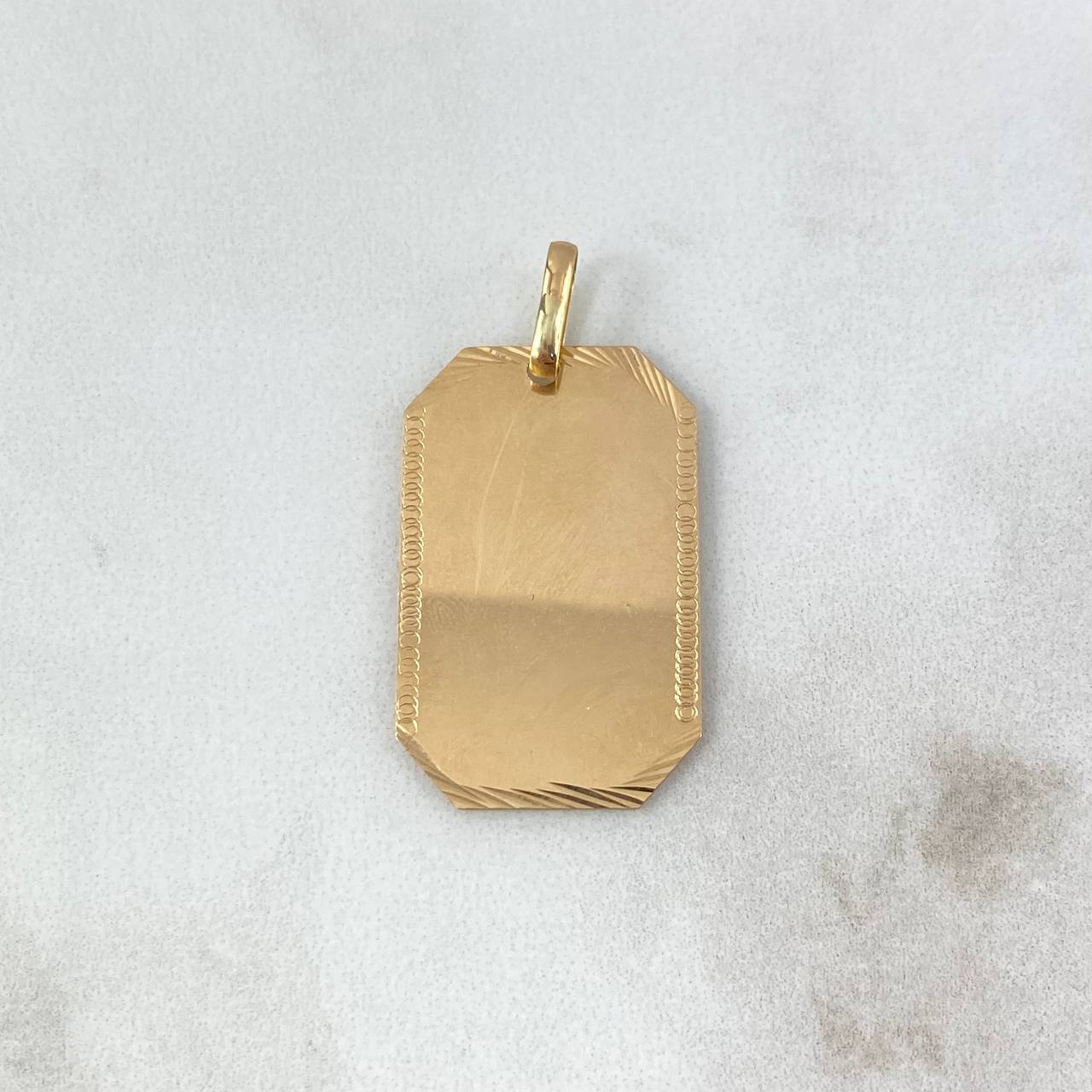 Dije Placa Rectangular Octagonal 3.35gr / 3.5cm / Diamantada-Circulos Grabados Oro Amarillo