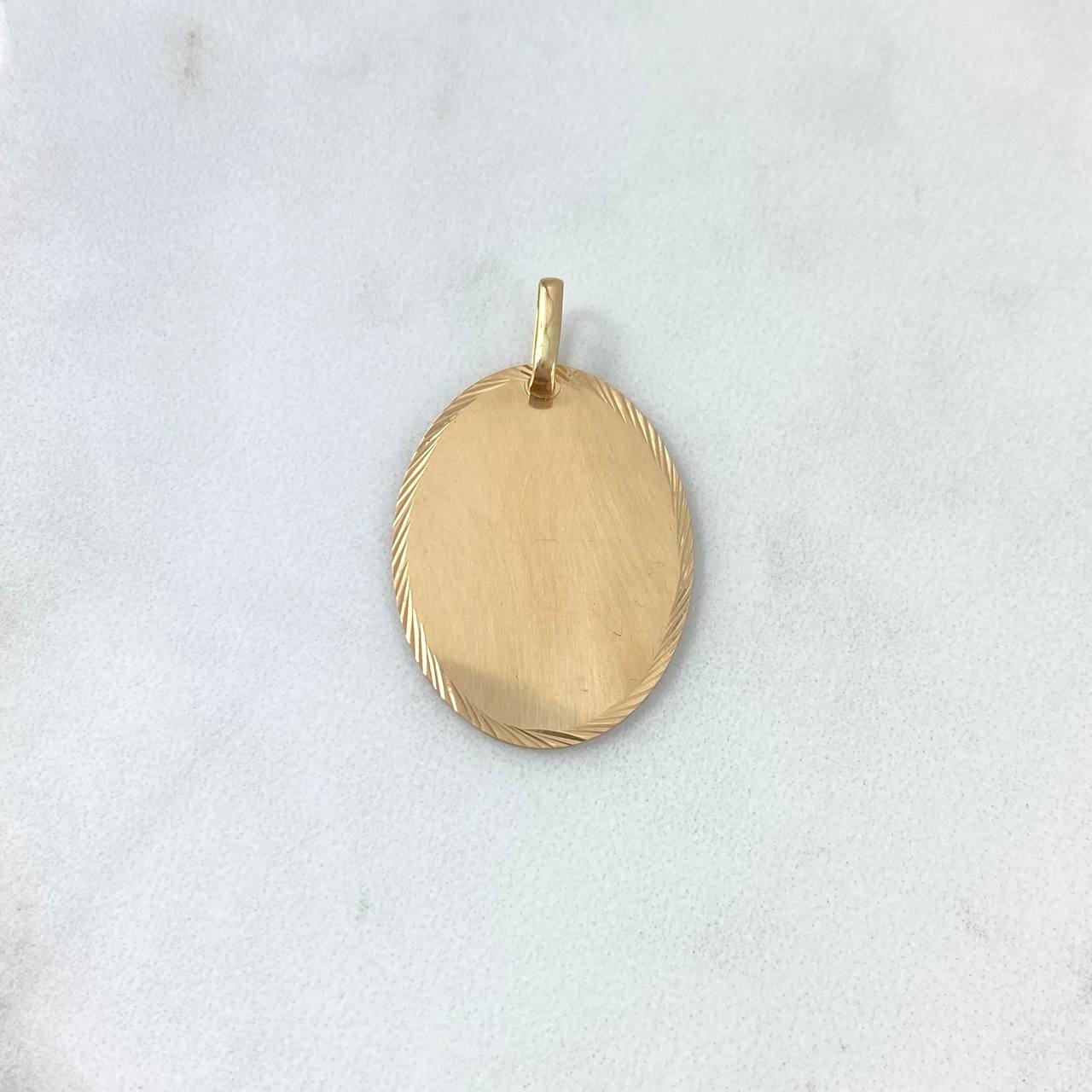 Dije Placa Ovalada 2.75gr / 3.5cm / Bordes Diamantados Oro Amarillo