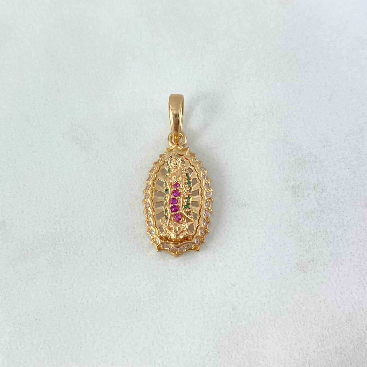 Dije Virgen de Guadalupe 3gr / 2.5cm / Silueta Circones Blancos Fucsias Verdes Oro Amarillo ©