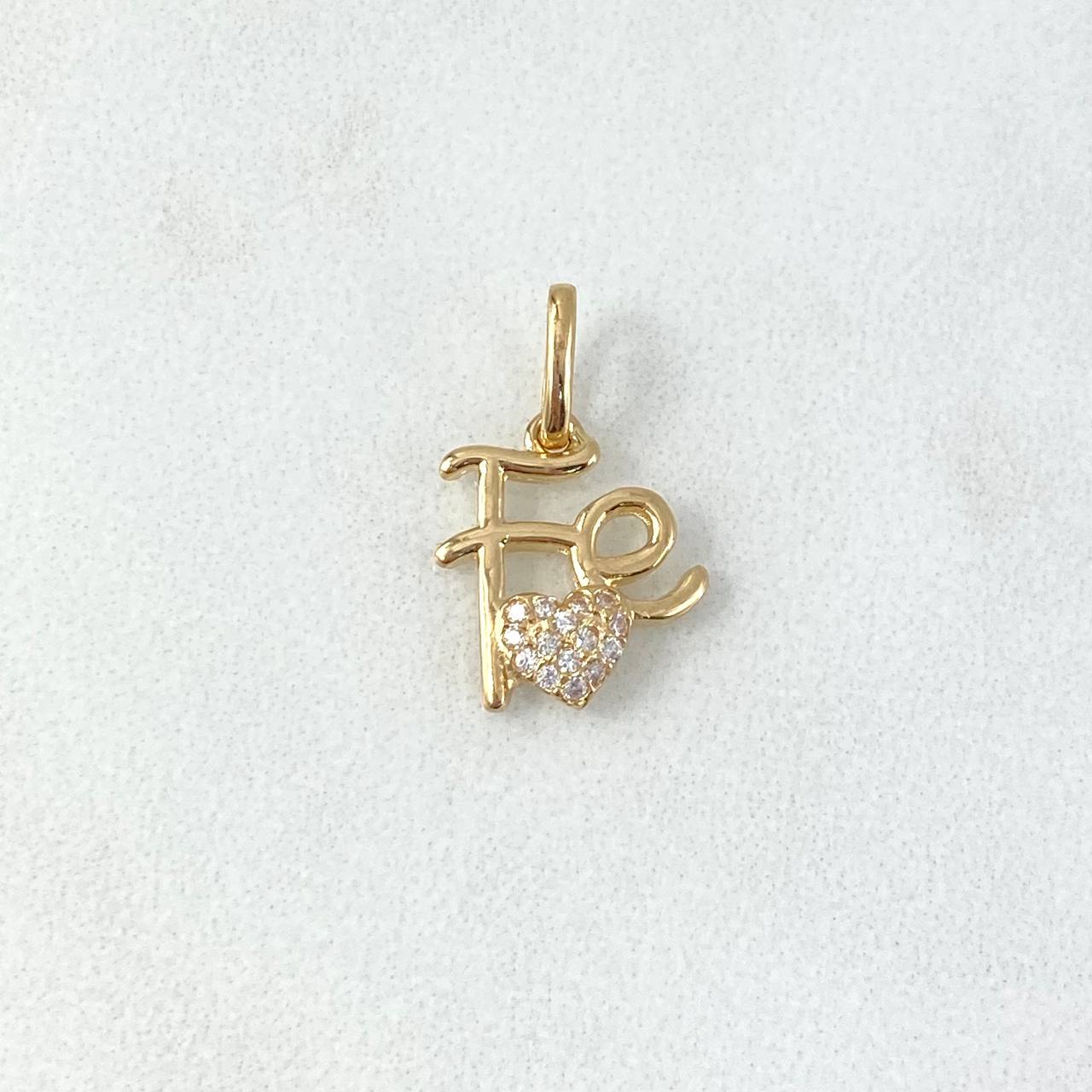 Dije Fe Corazon 1.15gr / 1.8cm / Circones Blancos Oro Amarillo