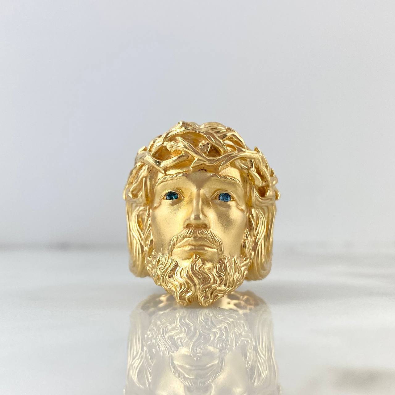 Anillo Rostro de Cristo 16.4gr / T11 1/4 / Circones Celestes Oro Amarillo *