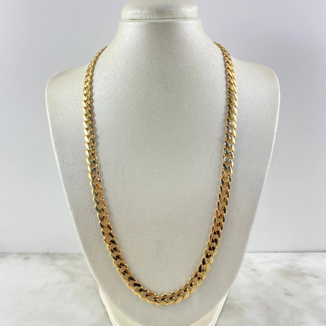 Cadena Cubana 32gr / 60cm / 8mm Broche Especial Circones Blancos Oro Amarillo Nac.Esp. ©