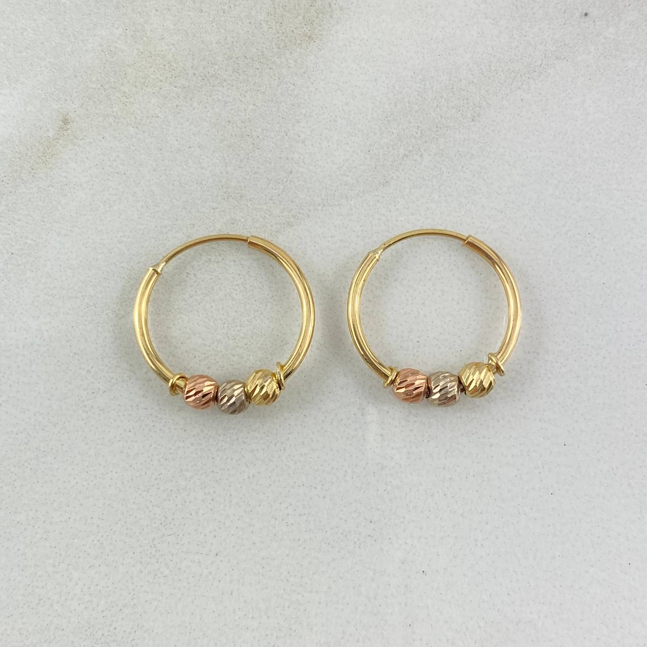 Candongas Mini Aro 1.05gr / 1.5cm / 3mm Bolas Diamantadas Tres Oros