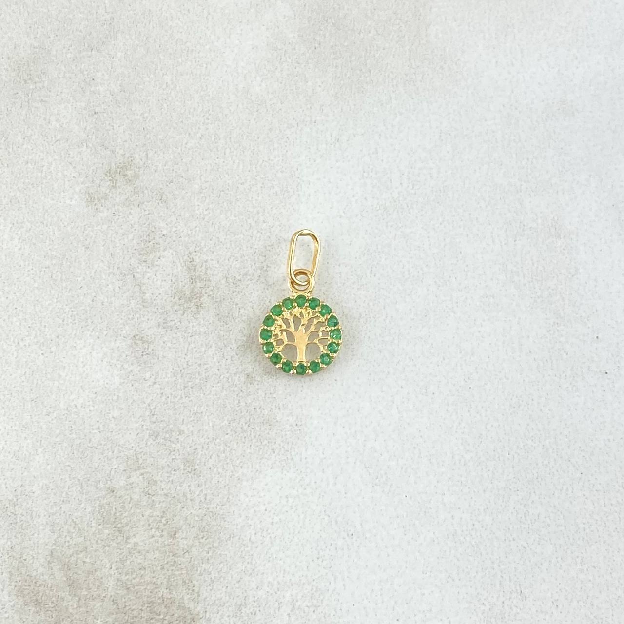Dije Arbol De La Vida 0.3gr / 1.4cm / Circulo - Circones Verdes Oro Amarillo 18K