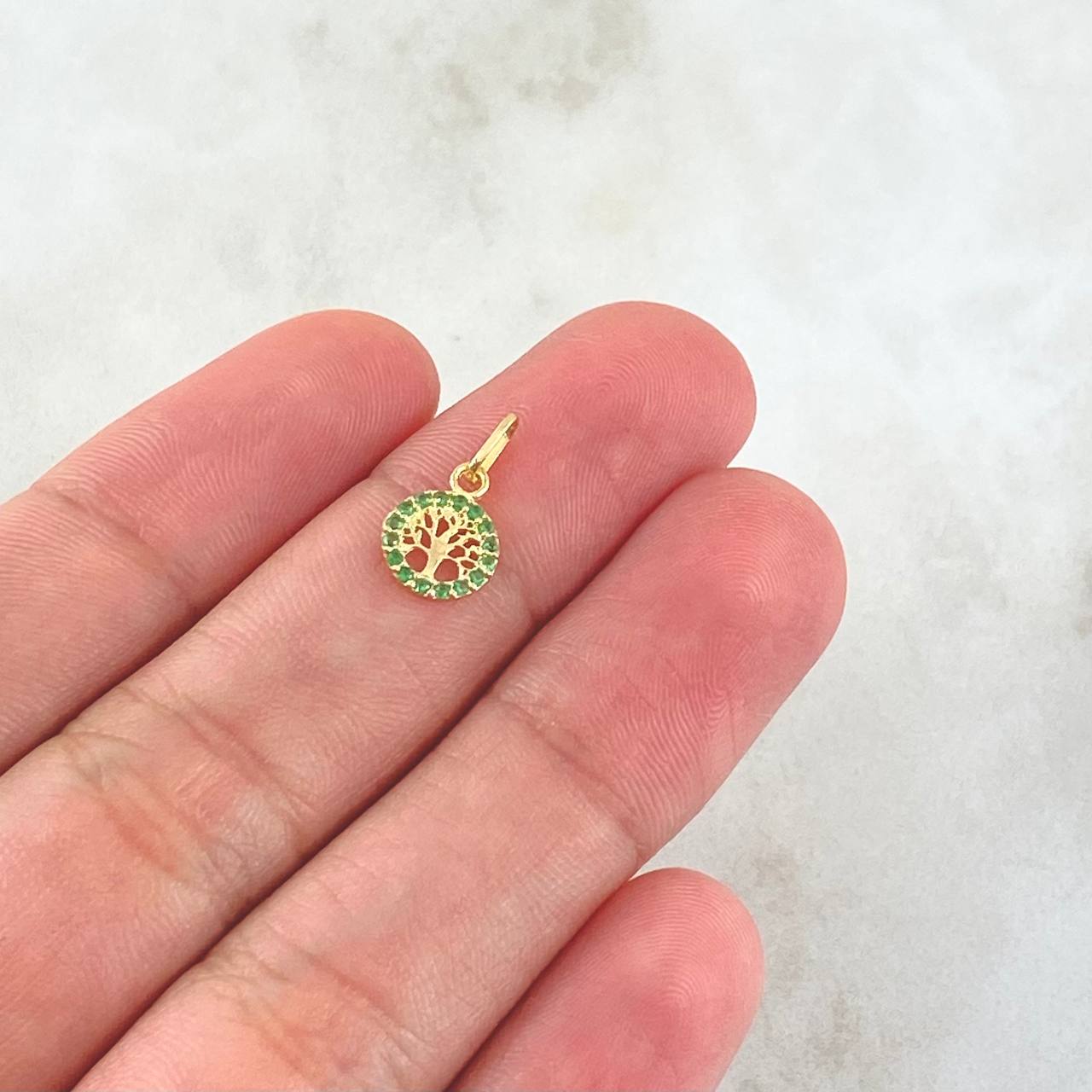 Dije Arbol De La Vida 0.3gr / 1.4cm / Circulo - Circones Verdes Oro Amarillo 18K