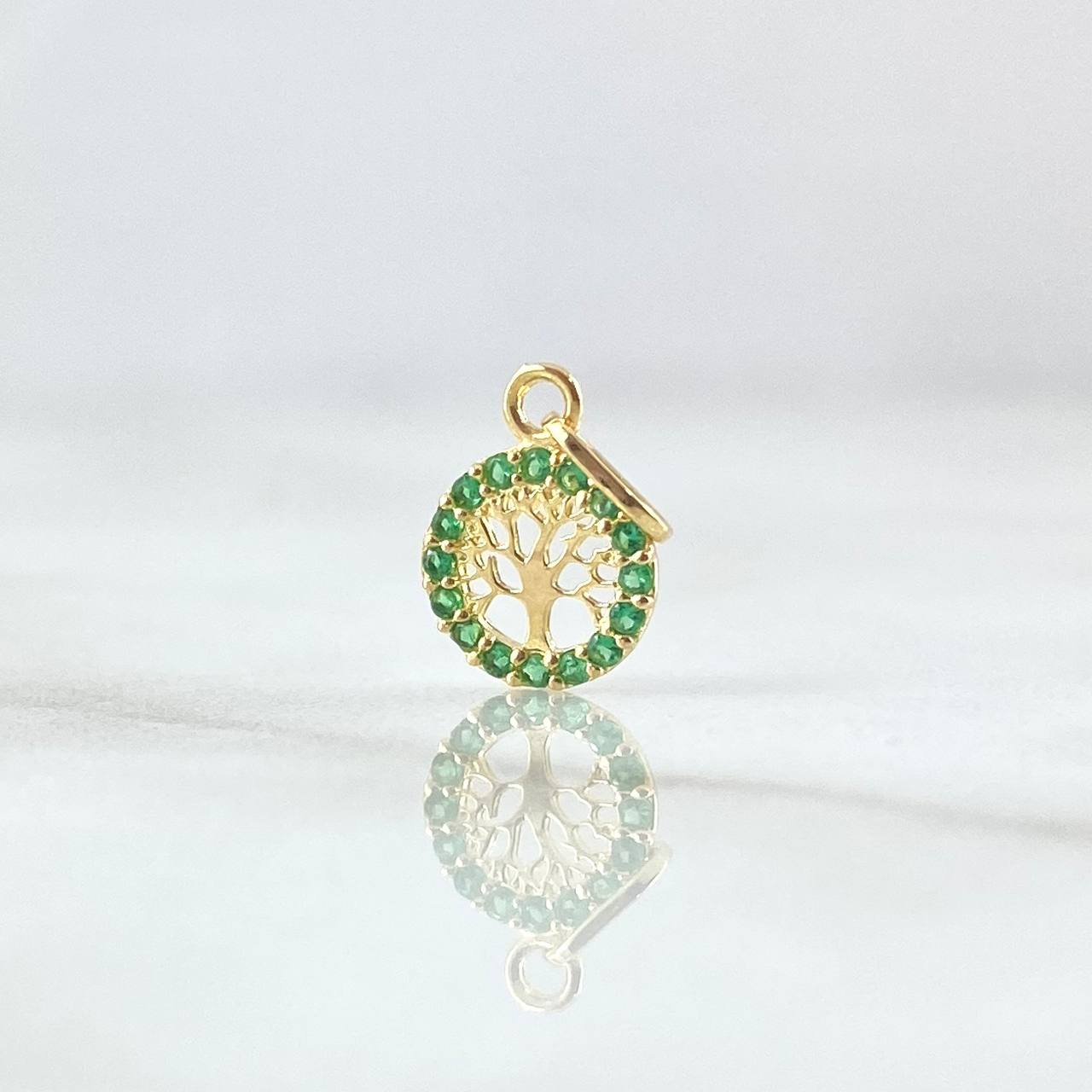 Dije Arbol De La Vida 0.3gr / 1.4cm / Circulo - Circones Verdes Oro Amarillo 18K
