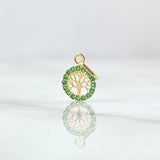 Dije Arbol De La Vida 0.3gr / 1.4cm / Circulo - Circones Verdes Oro Amarillo 18K