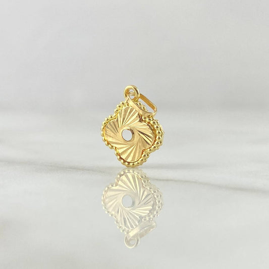 Dije Trebol Diamantado En Espiral 0.7gr / 1.7cm / Punteado Oro Amarillo 18K