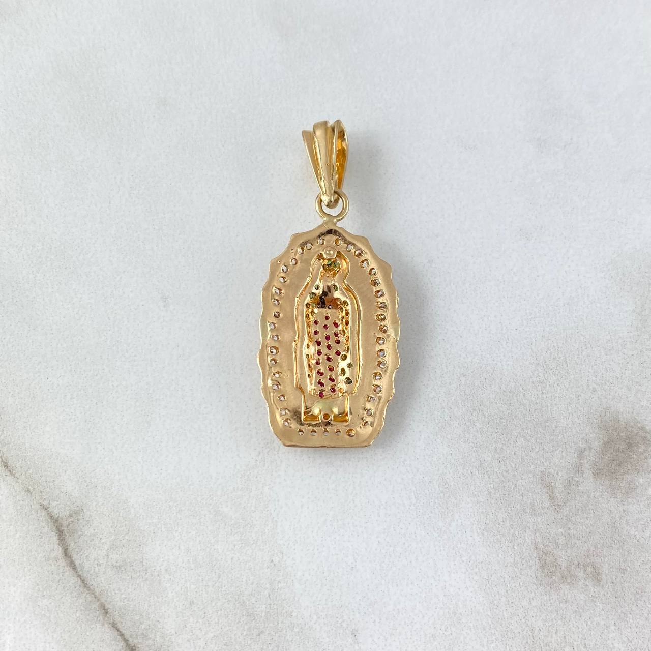 Dije Virgen de Guadalupe 5.15gr / 3.8cm / Silueta Circones Blancos Fucsias Verdes Oro Amarillo ©