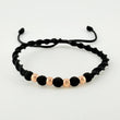 Pulsera Tejida Negra Bolas Lisas Oro Rosa 18K