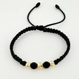 Pulsera Tejida Negra Neoprenos Bolas Diamantadas Oro Amarillo 18K