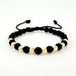 Pulsera Tejida Negra Neoprenos Bolas Diamantadas Oro Amarillo 18K