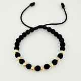 Pulsera Tejida Negra Neoprenos Bolas Diamantadas Oro Amarillo 18K