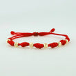 Pulsera Tejida Roja Siete Nudos Bolas Diamantadas Oro Amarillo 18K