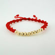 Pulsera Tejida Roja Bolas Diamantadas Oro Amarillo 18K
