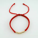 Pulsera Tejida Roja Bolas Lisas Oro Amarillo 18K