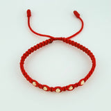 Pulsera Tejida Roja Bolas Diamantadas Oro Amarillo 18K